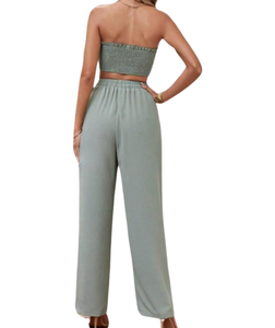 2 piece green bandeau/pants set