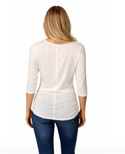Load image into Gallery viewer, White v-neck 1/2 sleeve top with ruched sides
