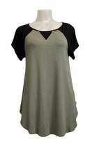 Load image into Gallery viewer, Short sleeve light olive and black top
