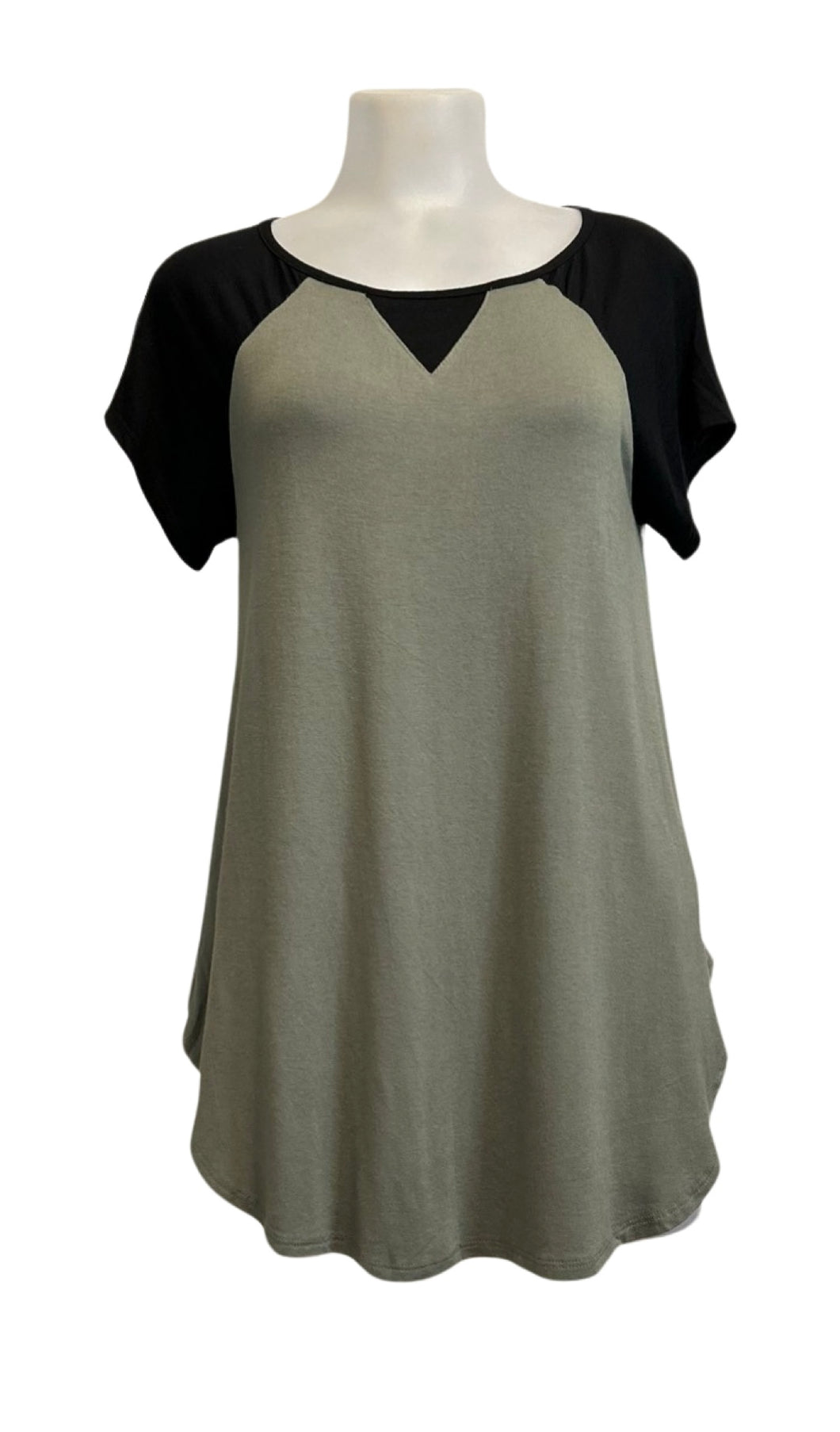 Short sleeve light olive and black top