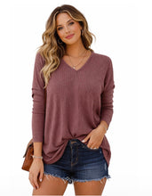 Load image into Gallery viewer, Waffle knit long sleeve top with twisted knot in back
