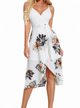 Load image into Gallery viewer, White wrap floral print tie up dress
