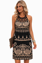 Load image into Gallery viewer, Black tribal print hollow out midi dress
