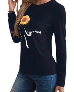 Navy sunflower long sleeve top