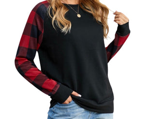 Black buffalo plaid long sleeve sweatshirt