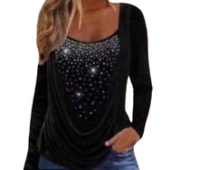 Load image into Gallery viewer, Scoop neck long sleeve top with rhinestones
