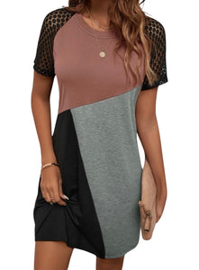 Colorblock tee dress with lace sleeves