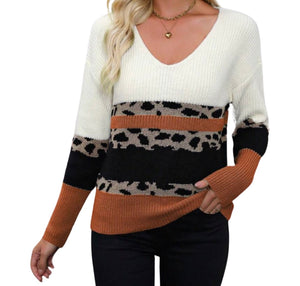 Leopard print colorblock sweater