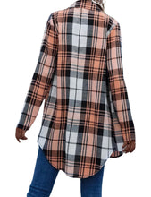 Load image into Gallery viewer, Plaid print button up shirt with curved hem
