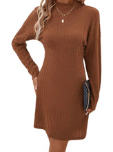 Load image into Gallery viewer, Mock neck brown drop shoulder knit dress
