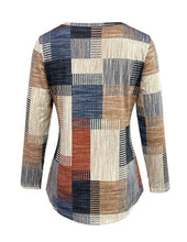 Load image into Gallery viewer, Long sleeve criss cross khaki patchwork design top
