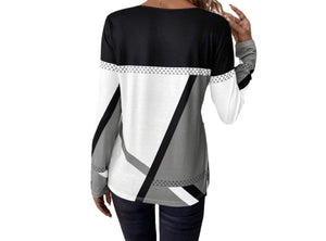 Geometric print colorblock long sleeve top