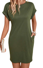 Load image into Gallery viewer, Army green t-shirt dress with side hidden pockets
