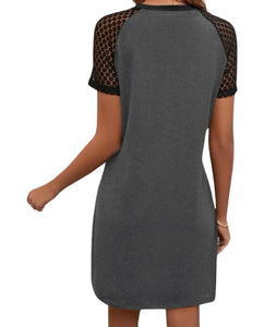 Colorblock tee dress with lace sleeves