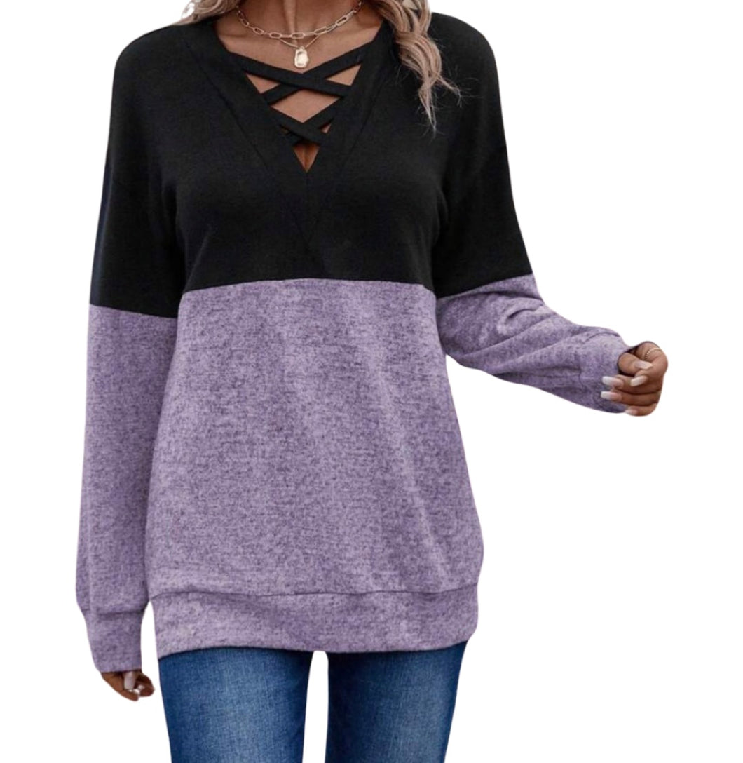 Mauve purple criss cross sweater