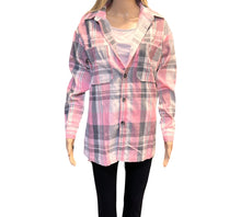 Load image into Gallery viewer, Pink plaid shirt with upper pockets
