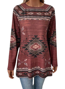 Long sleeve geometric print long top