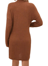 Load image into Gallery viewer, Mock neck brown drop shoulder knit dress
