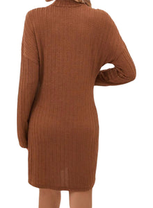 Mock neck brown drop shoulder knit dress