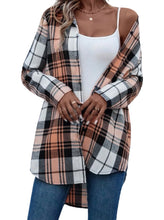 Load image into Gallery viewer, Plaid print button up shirt with curved hem
