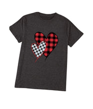 Load image into Gallery viewer, Double plaid heart grey tee
