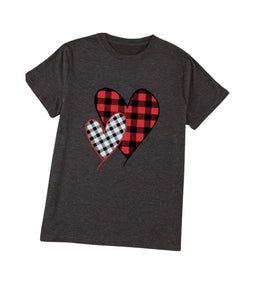 Double plaid heart grey tee