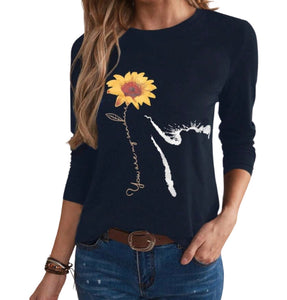 Navy sunflower long sleeve top