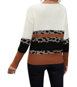 Leopard print colorblock sweater