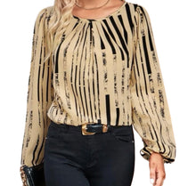 Load image into Gallery viewer, Khaki allover print lantern sleeve blouse
