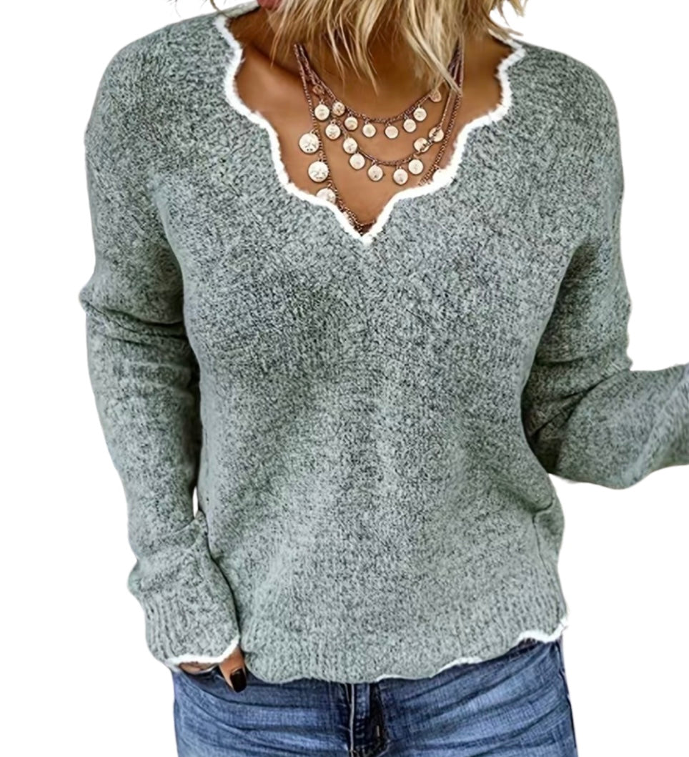 Scallop trim knit sweater