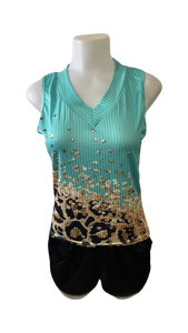 Ribbed contrast leopard print tank top