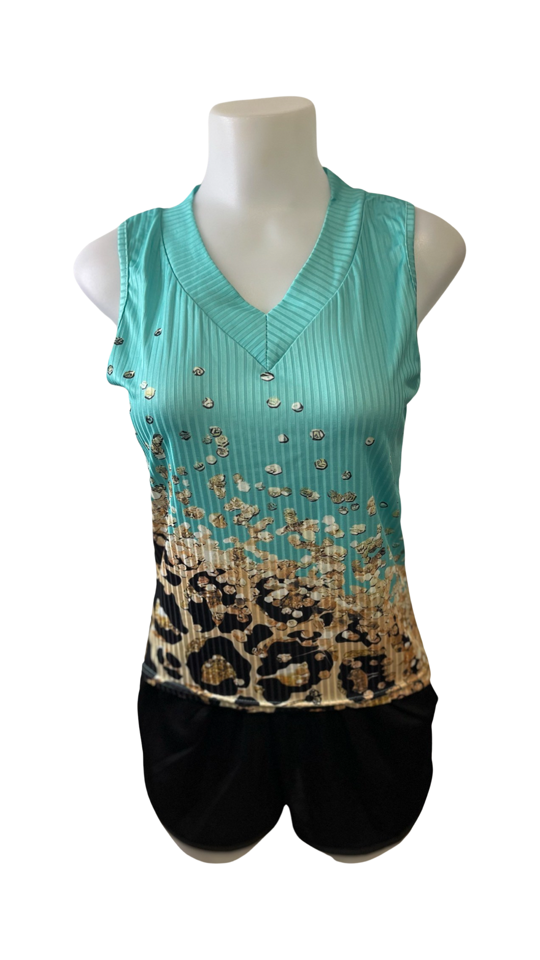 Ribbed contrast leopard print tank top