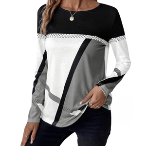 Geometric print colorblock long sleeve top