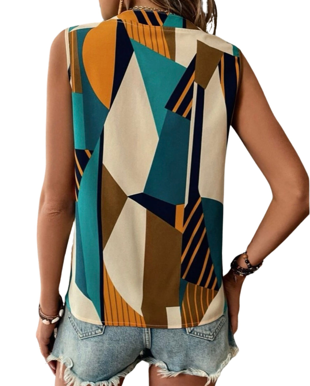 Geo print v-neck blouse