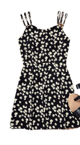 Black daisy print dress with back zipper