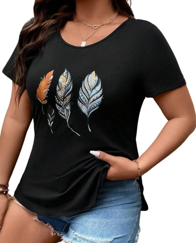 Black feather print tee