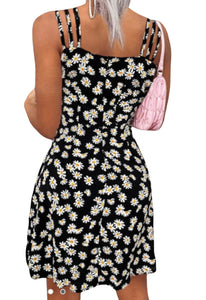 Black daisy print dress with back zipper