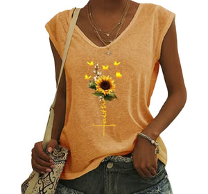 Sunflower print Faith t-shirt