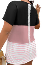 Load image into Gallery viewer, Plus size striped colorblock tee with lace back
