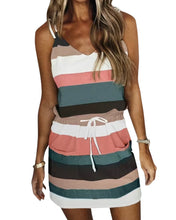 Load image into Gallery viewer, Striped dress with pockets and tie up straps on shoulders
