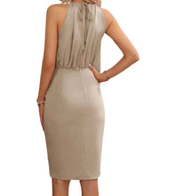 Load image into Gallery viewer, Solid color wrap hem fitted halter style dress
