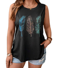 Load image into Gallery viewer, Plus size and regular size black feather print tank top
