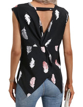 Load image into Gallery viewer, Feather print blouse with cut out twisted back
