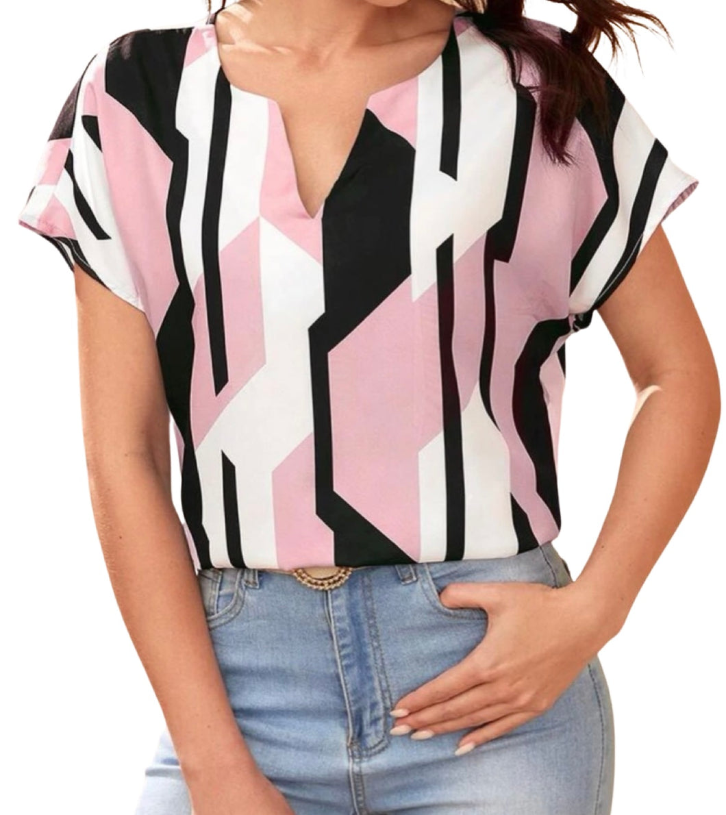 Multicolor pink blouse with dolman sleeve