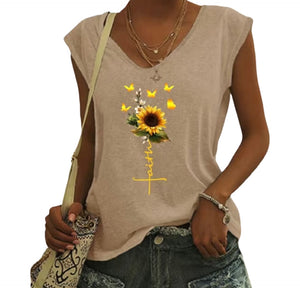 Sunflower print Faith t-shirt