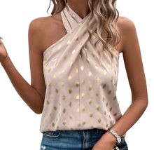 Load image into Gallery viewer, Khaki gold dot crossover blouse
