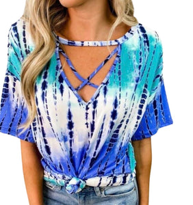 Tie dye loose fitting criss cross blouse