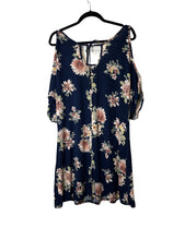 Load image into Gallery viewer, Cold shoulder floral navy tie up dress
