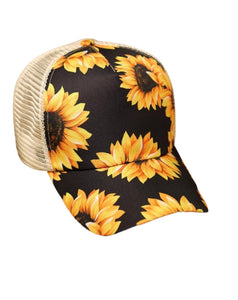 Sunflower print ponytail hat