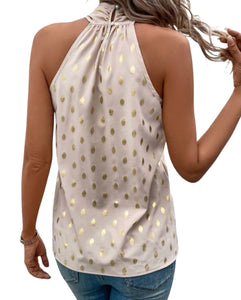 Khaki gold dot crossover blouse